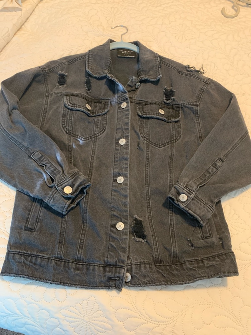 Streetwear Society Washed Black Distressed Denim Jean Jacket